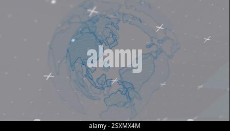 Image of shapes moving over spinning globe Stock Photo