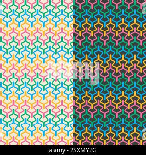 Chevron geometric 70s seamless pattern, modern multicolour concept abstract hipster retro style decor, zigzag unique stripe line, Blue pink green Stock Vector