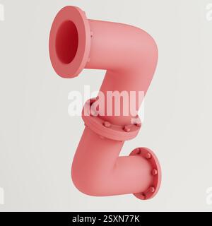 Abstract pink pipe with industrial elements isolated on white background. 3d rendering Stock Photo