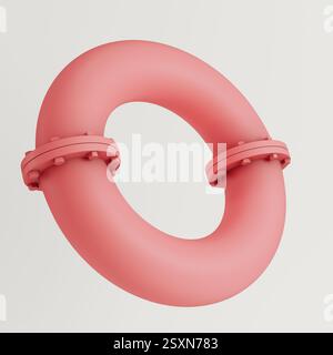 Abstract pink circular pipe with industrial elements isolated on white background. 3d rendering Stock Photo