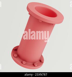 Abstract pink pipe with industrial elements isolated on white background. 3d rendering Stock Photo