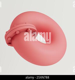 Abstract pink circular pipe with industrial elements isolated on white background. 3d rendering Stock Photo