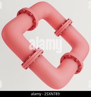Abstract pink pipe with industrial elements isolated on white background. 3d rendering Stock Photo