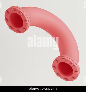 Abstract pink pipe with industrial elements isolated on white background. 3d rendering Stock Photo