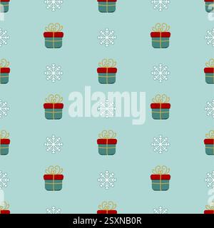 Green Christmas gift box seamless pattern. Vector Flat design illustration, Stock Vector