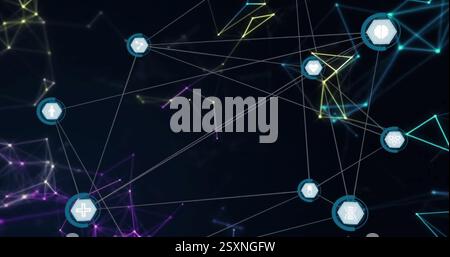 Image of network of connections over globe Stock Photo