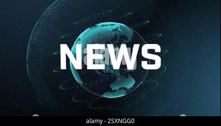 Image of news text, network of connections over globe Stock Photo