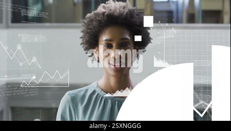 Image of digital data processing over afrcian american businesswoman Stock Photo