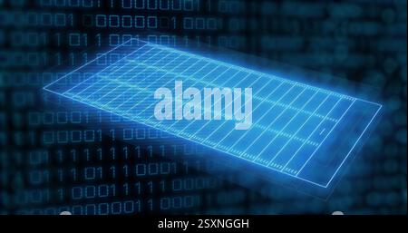 Image of neon shapes moving over binary coding Stock Photo
