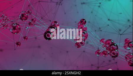 Image of network of connections over red spots and data processing Stock Photo