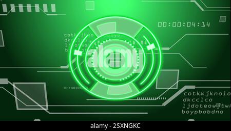 Futuristic green HUD interface image with rotating elements and digital data Stock Photo