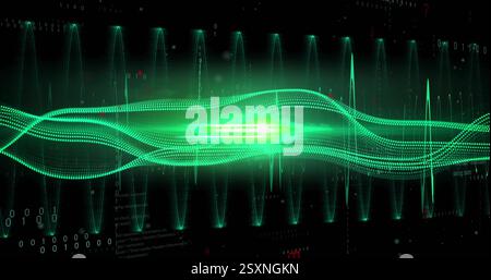 Image of green trails over binary coding Stock Photo