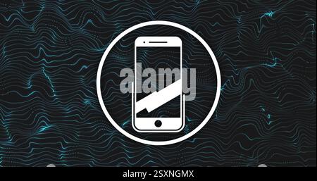 Smartphone icon image over wavy lines on dark background Stock Photo