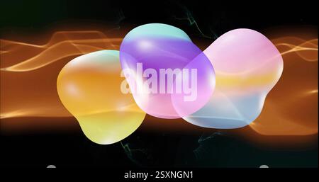Colorful abstract shapes image over dynamic orange and black background Stock Photo