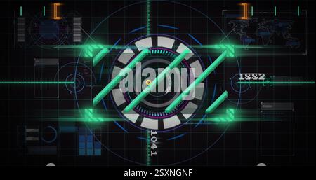 Futuristic HUD image with rotating elements and data processing indicators Stock Photo