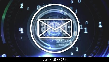 Email icon and digital data processing image over futuristic interface Stock Photo