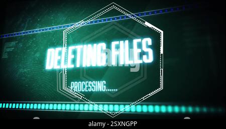 Image of digital data processing and deleting files text over black background Stock Photo