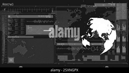 World map and data processing image over digital interface with graphs and charts Stock Photo