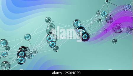 Network of interconnected nodes and lines over colorful gradient background, image Stock Photo