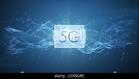 Image of network of connections and 5g text over hand of businessman Stock Photo