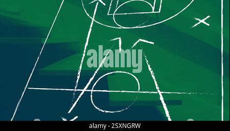 Geometric shapes and lines image over green and blue abstract background Stock Photo