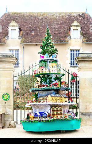 Traditional Christmas street decorations in local village of Bossay-sur-Claise, Indre-et-Loire (37), France. Stock Photo
