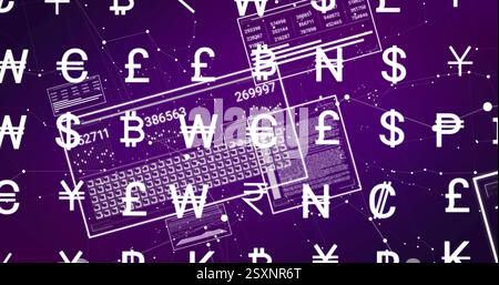 Image of data processing and diagrams over currency symbols Stock Photo