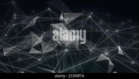 Image of network of connections over shapes on black background Stock Photo