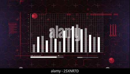 Image of data processing and diagrams over black background Stock Photo