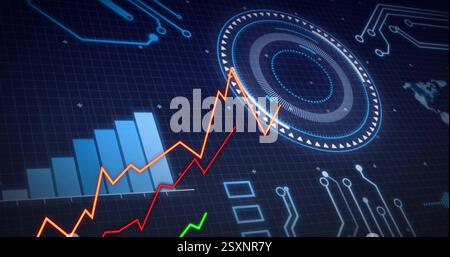 Financial data and stock market trends image over digital interface background Stock Photo