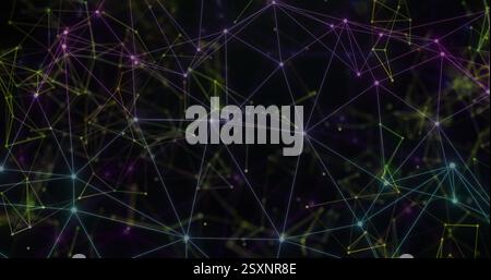 Image of network of connections over shapes on black background Stock Photo