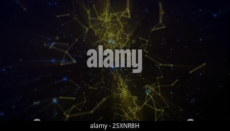 Image of network of connections over blue spots on black background Stock Photo