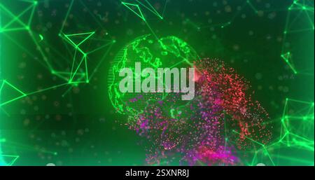 Digital globe and data points image over green and red abstract background Stock Photo
