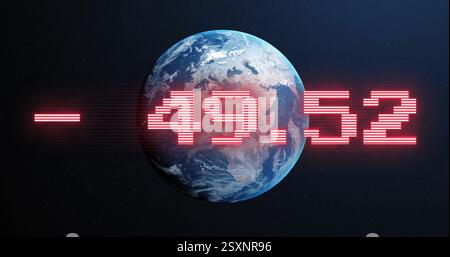 Rotating Earth with red numerical data image over space background Stock Photo