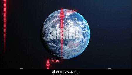 Earth with red arrows and data points, global growth image Stock Photo