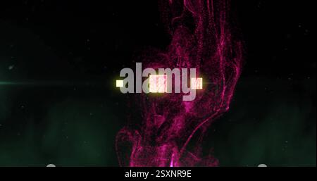 Abstract pink particles and glowing squares image on dark background Stock Photo