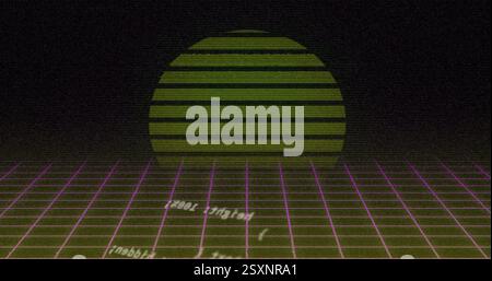 Retro grid with green sun and coding image Stock Photo