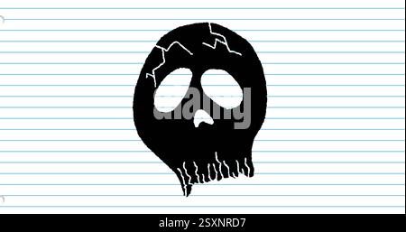 Skull drawing image over lined notebook paper background Stock Photo