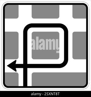 Road sign showing compulsory left turn on a cobblestone paved road. Stock Vector