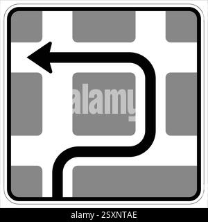 Road sign showing compulsory left turn on a cobblestone paved road. Stock Vector