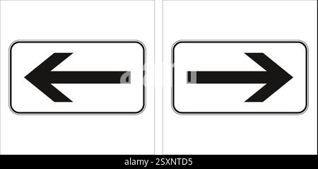 Left and right direction arrows are showing opposite directions in two white, rectangular boxes. Stock Vector