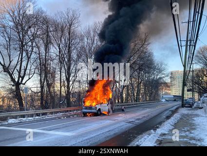 Car on fire, Conshohocken, Pennsylvania, USA Stock Photo