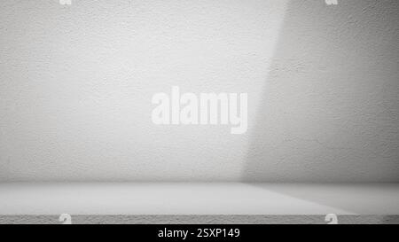 Empty grey cement wall floor and wall room loft style, Perspectives background of nature cement texture with shadow from the sun, Well display product Stock Photo