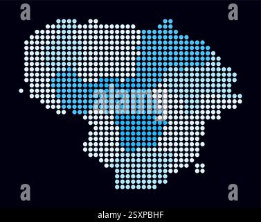 Lithuania dotted map. Digital style map of the country on dark background. Lithuania shape with circle dots. Colored dots style. Large size circles. Stock Vector