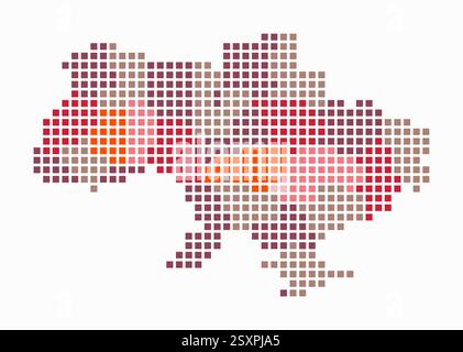 Ukraine dotted map. Digital style map of the country on white background. Ukraine shape with square dots. Colored dots style. Large size squares. Stock Vector