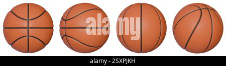Set of four realistic basketballs shown from different angles on white background, detailed 3D render sports equipment illustration Stock Photo