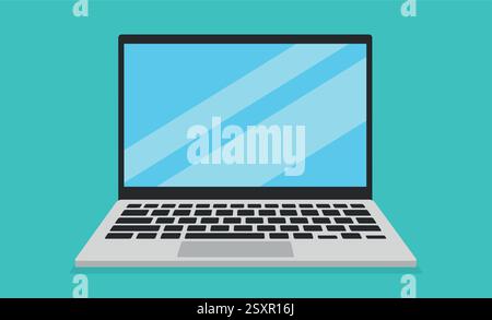 Flat design illustration of laptop. Open notebook graphic. Modern wireless technology. Stock Vector