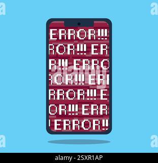 Flat design mobile phone with error sign on screen. Modern black mobile phone with integrated software. Vector illustration. Stock Vector