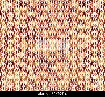 Geometric background. Orange color tones gradients. Bold rounded stacked hexagon cells. Hexagon geometric shapes. Seamless pattern. Stock Vector
