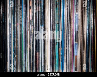 Collection of vinyl albums stored in alphabetical order Stock Photo